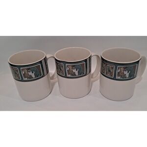 Furio Egyptian Theme Ceramic Coffee Mugs Set of 3 White Green Brown